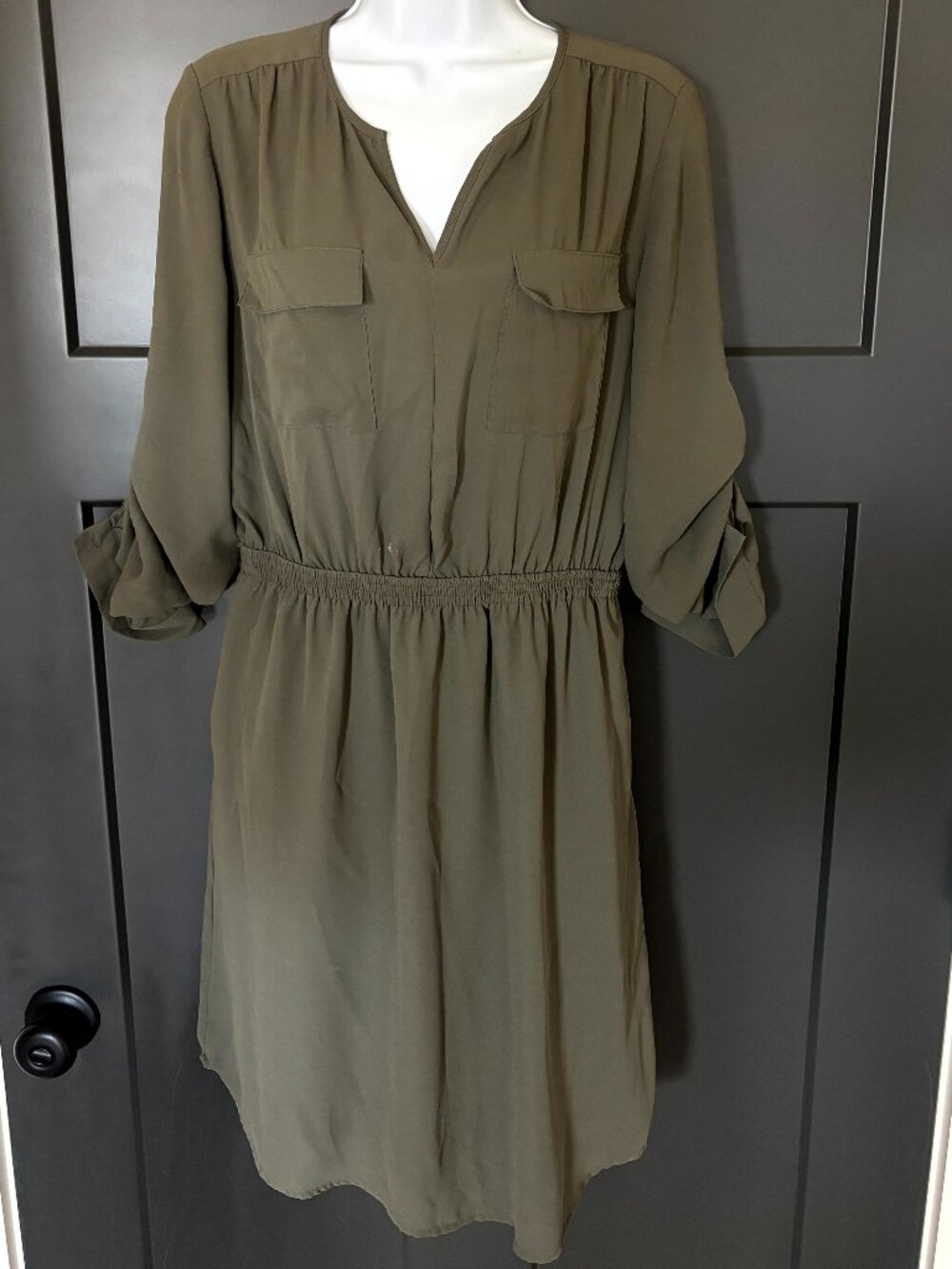 Classic Olive Green Shirt Dress